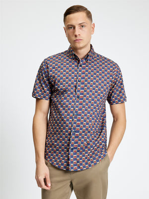 Navy Retro Geo Print Shirt