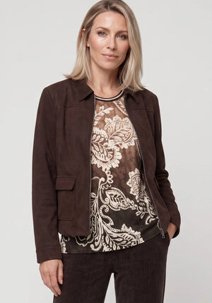 Brown Faux Suede Zip Jacket
