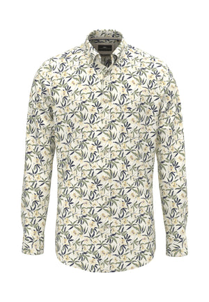 Yellow Slub Flower Print Shirt