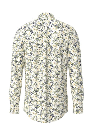 Yellow Slub Flower Print Shirt