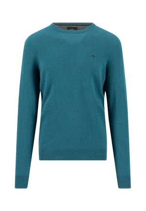 Teal Wool Cashmere Blend Crew Neck