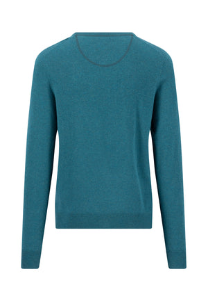 Teal Wool Cashmere Blend Crew Neck