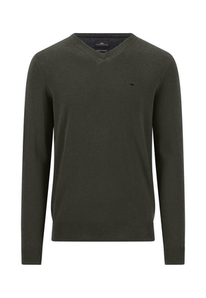 Green Wool Cashmere V-Neck Sweater