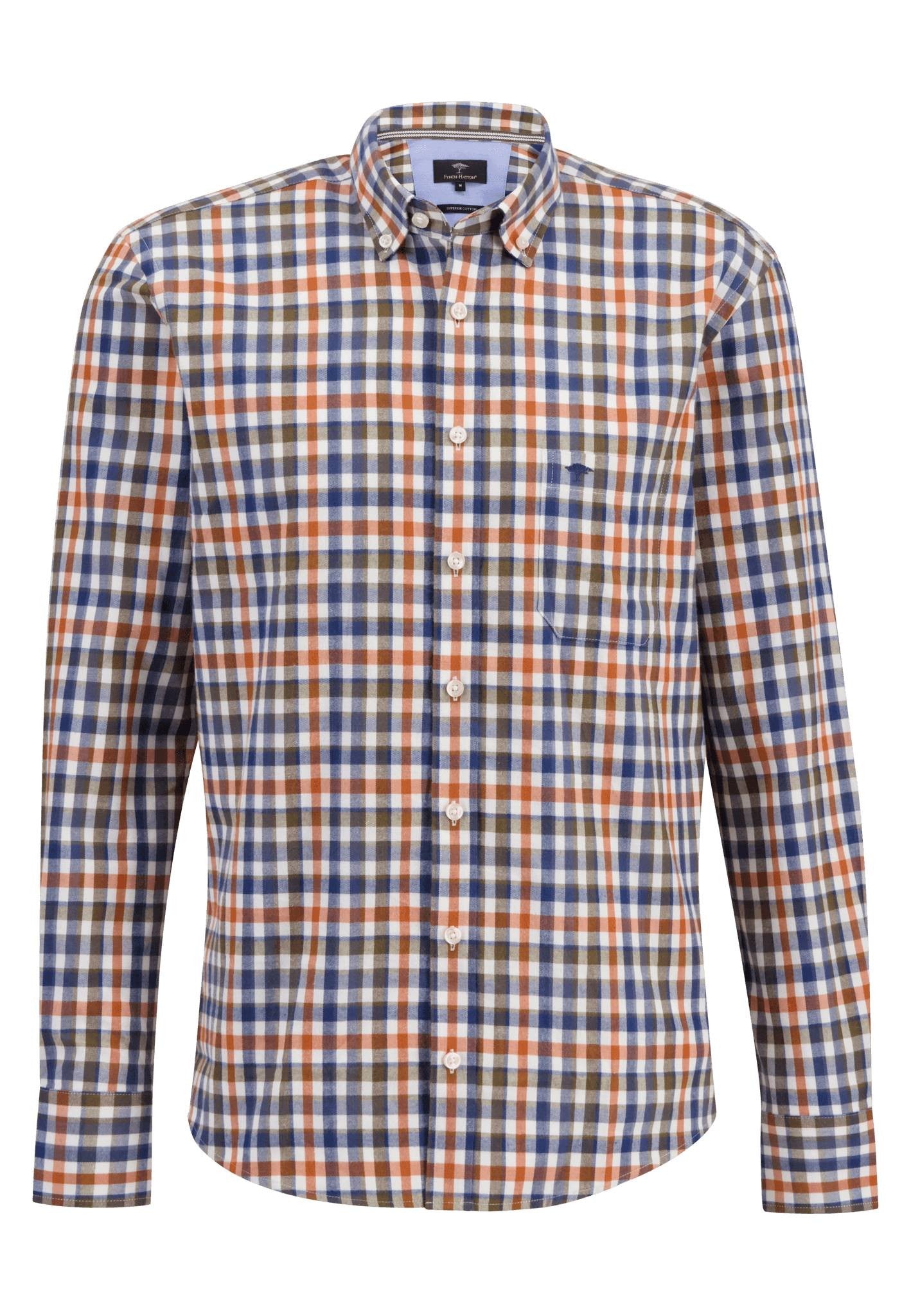 Fynch Hatton Supersoft Cotton Check Shirt Orange