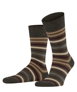 Falke Tinted Brown Multi Stripe Cotton Blend Socks