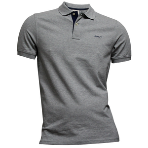 Gant Contrast Collar Pique Polo Shirt Grey Melange