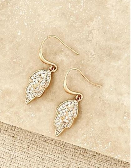 Envy Diamante Leaf Earrings Gold