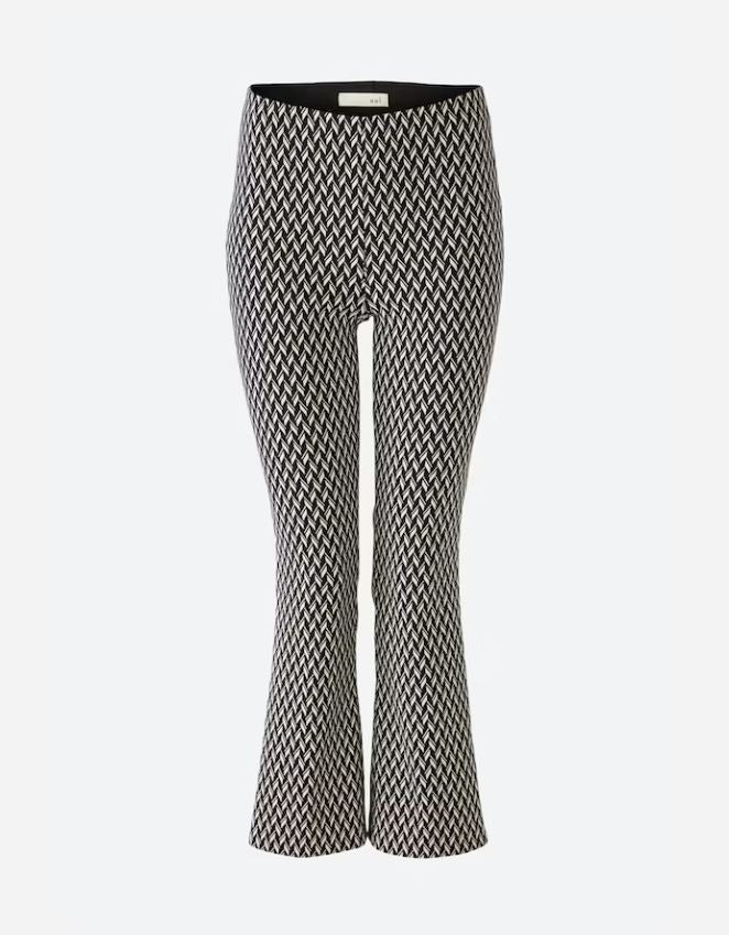 Oui Kick Flare Patterned Trousers Black