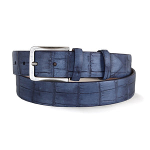 Blue Crocodile Effect Leather Belt
