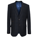Load image into Gallery viewer, Mazzelli Navy Wool Jacket Camel Overcheck Regular Length
