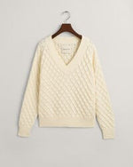 Load image into Gallery viewer, Gant Textured V-Neck Sweater Cream
