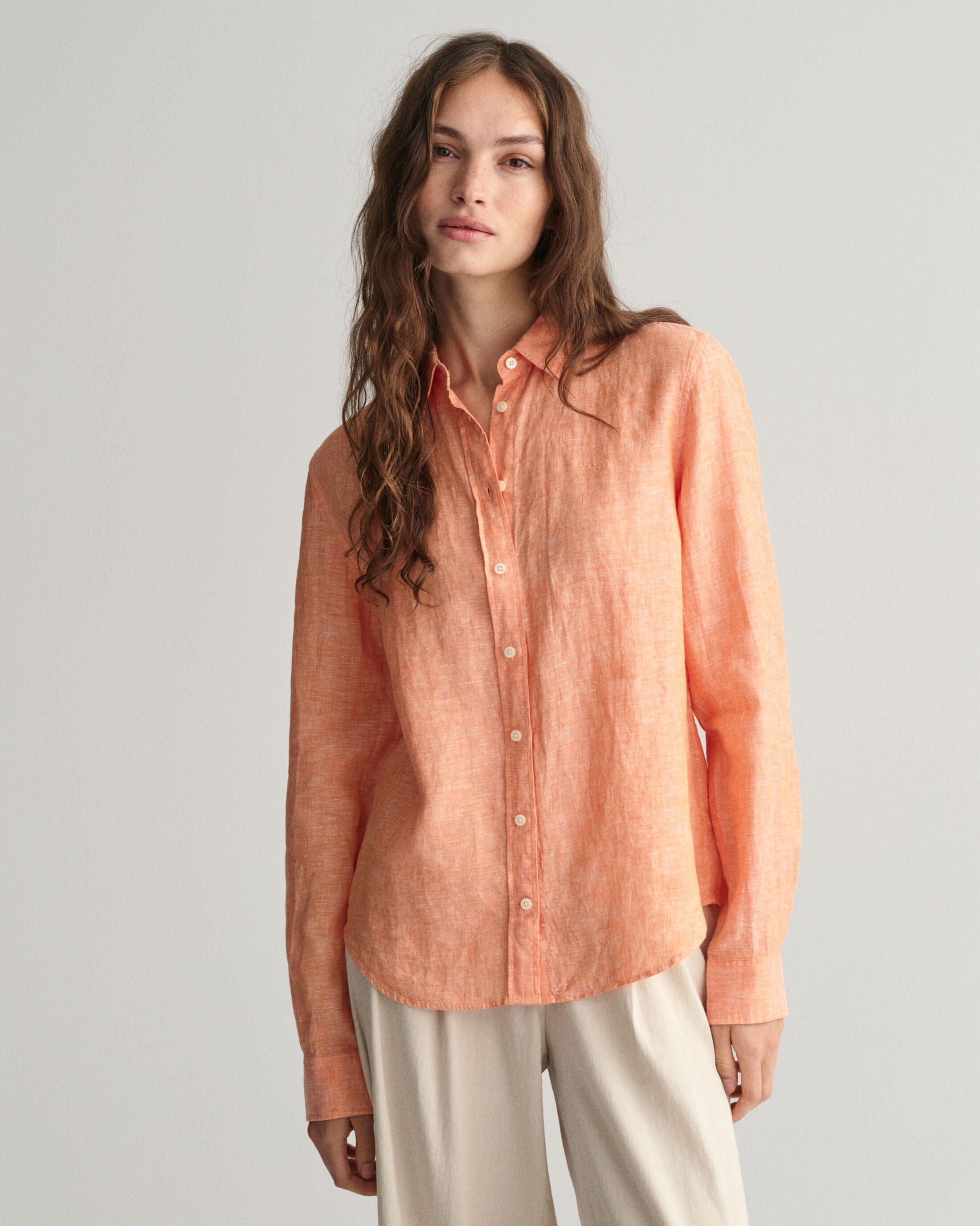 Gant Linen Chambray Shirt Orange