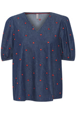 Load image into Gallery viewer, Culture Denim Heart Blouse Blue

