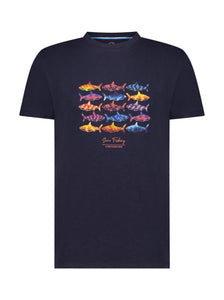 A Fish Named Fred Sharks  T-Shirt Navy
