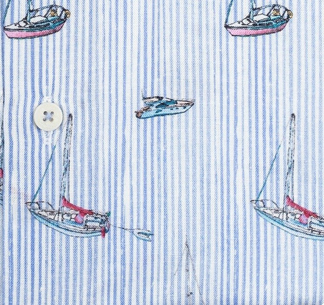 Giordano Sailboat Stripe Short Sleeve Shirt Sky