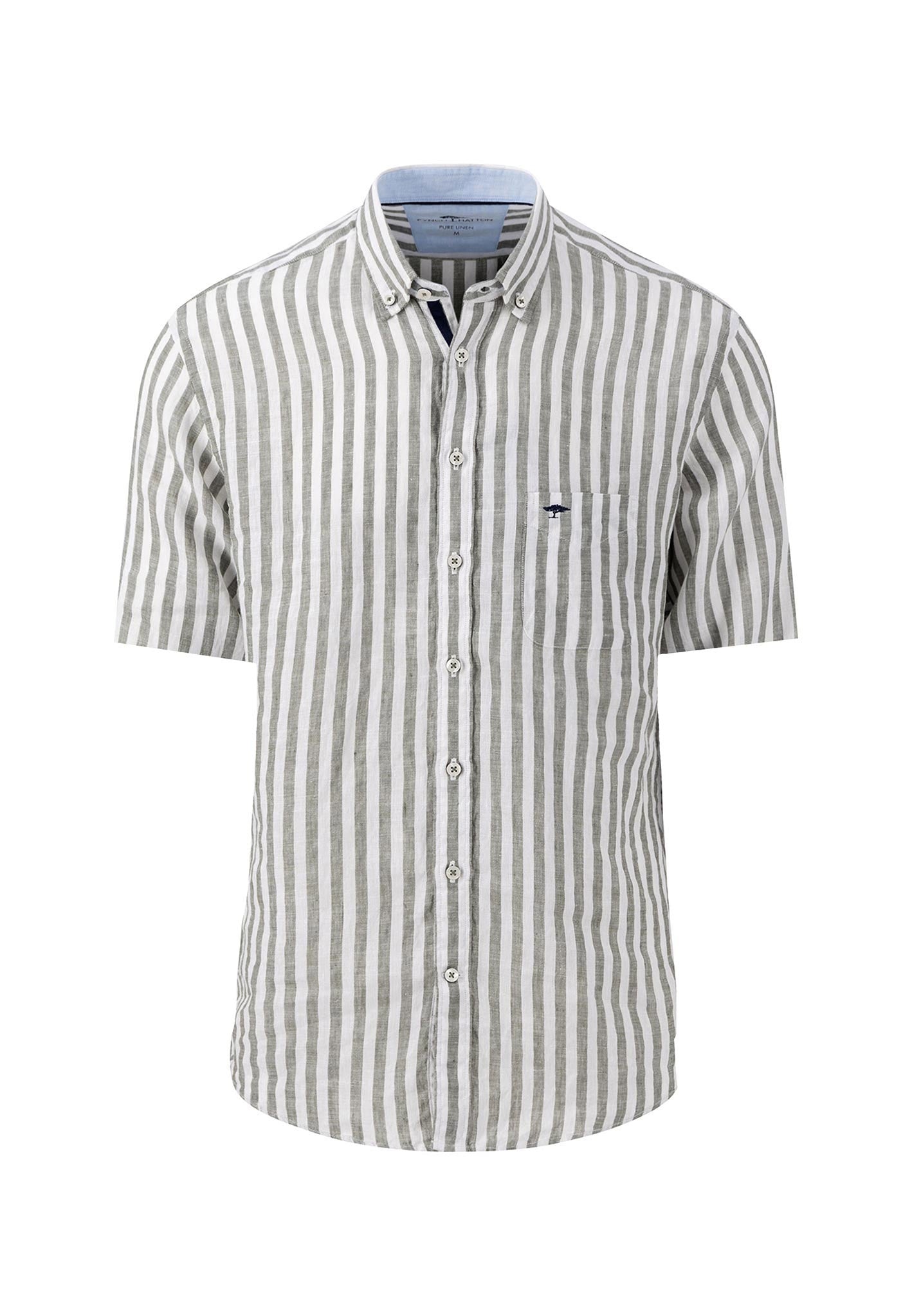 Fynch Hatton Linen Stripes Short Sleeves Shirt Olive