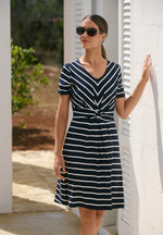 Load image into Gallery viewer, Betty Barclay Stripe Dress Navy
