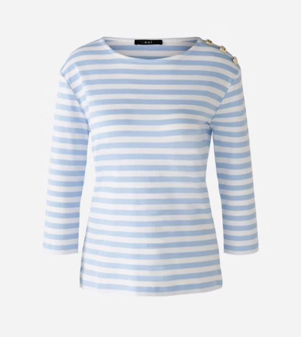 Oui Stripe Cotton Top Blue