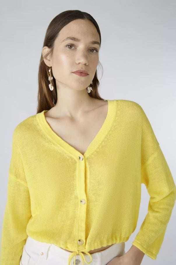 Oui Linen Cardigan Yellow