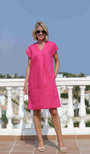 Pomodoro Linen Short Dress Pink