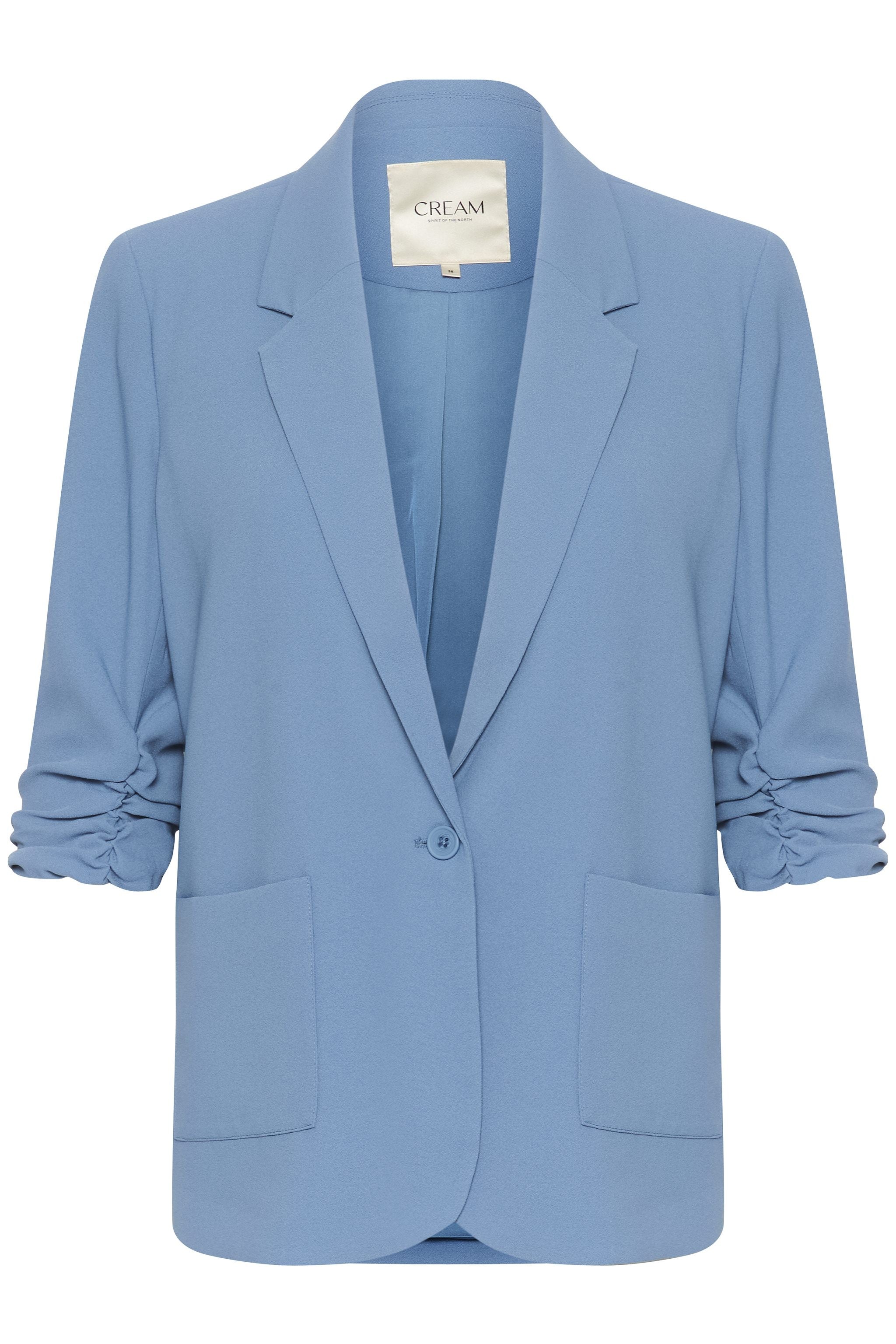 Cream Ruched Sleeve Blazer -BLUE