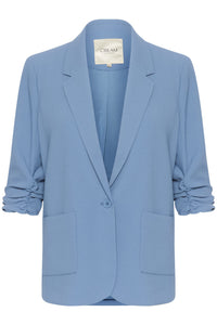 Cream Ruched Sleeve Blazer -BLUE