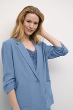 Load image into Gallery viewer, Cream Ruched Sleeve Blazer -BLUE
