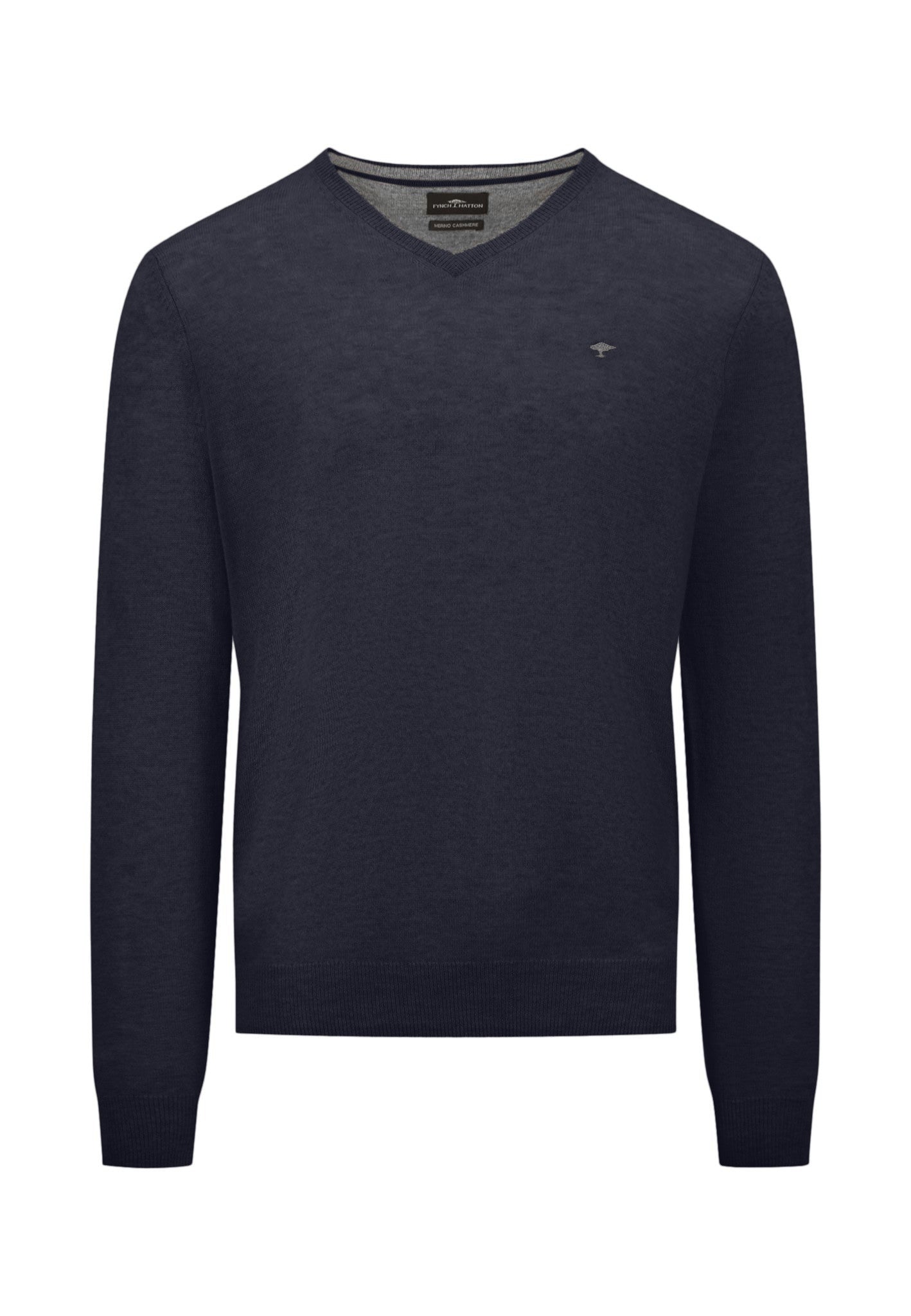 Fynch Hatton Cashmere and Wool Sweater V-Neck Navy