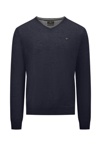 Fynch Hatton Cashmere and Wool Sweater V-Neck Navy