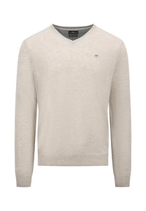 Fynch Hatton Cashmere and Wool Sweater V-Neck Off White