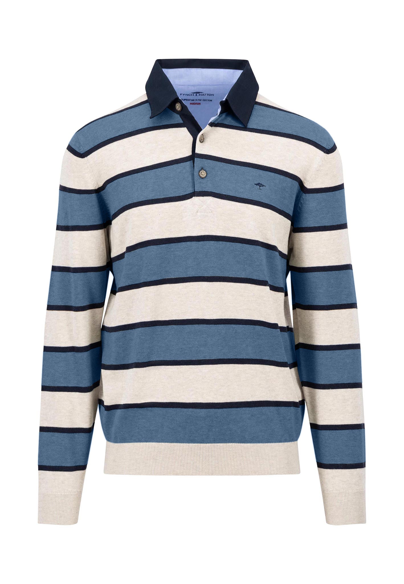 Fynch Hatton Knitted Cotton Rugby Top Blue