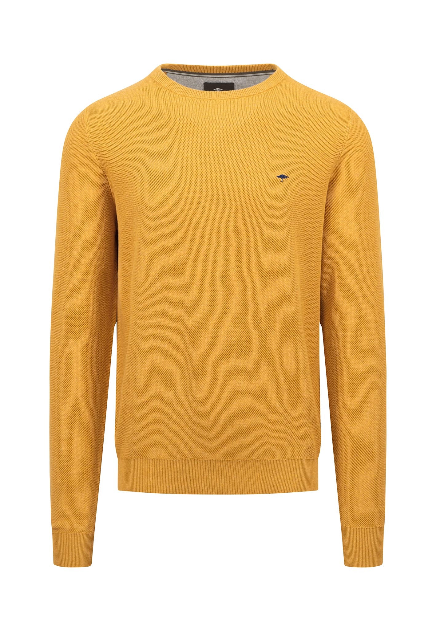 Fynch Hatton Textured Cotton Crew Neck Sweater Mustard