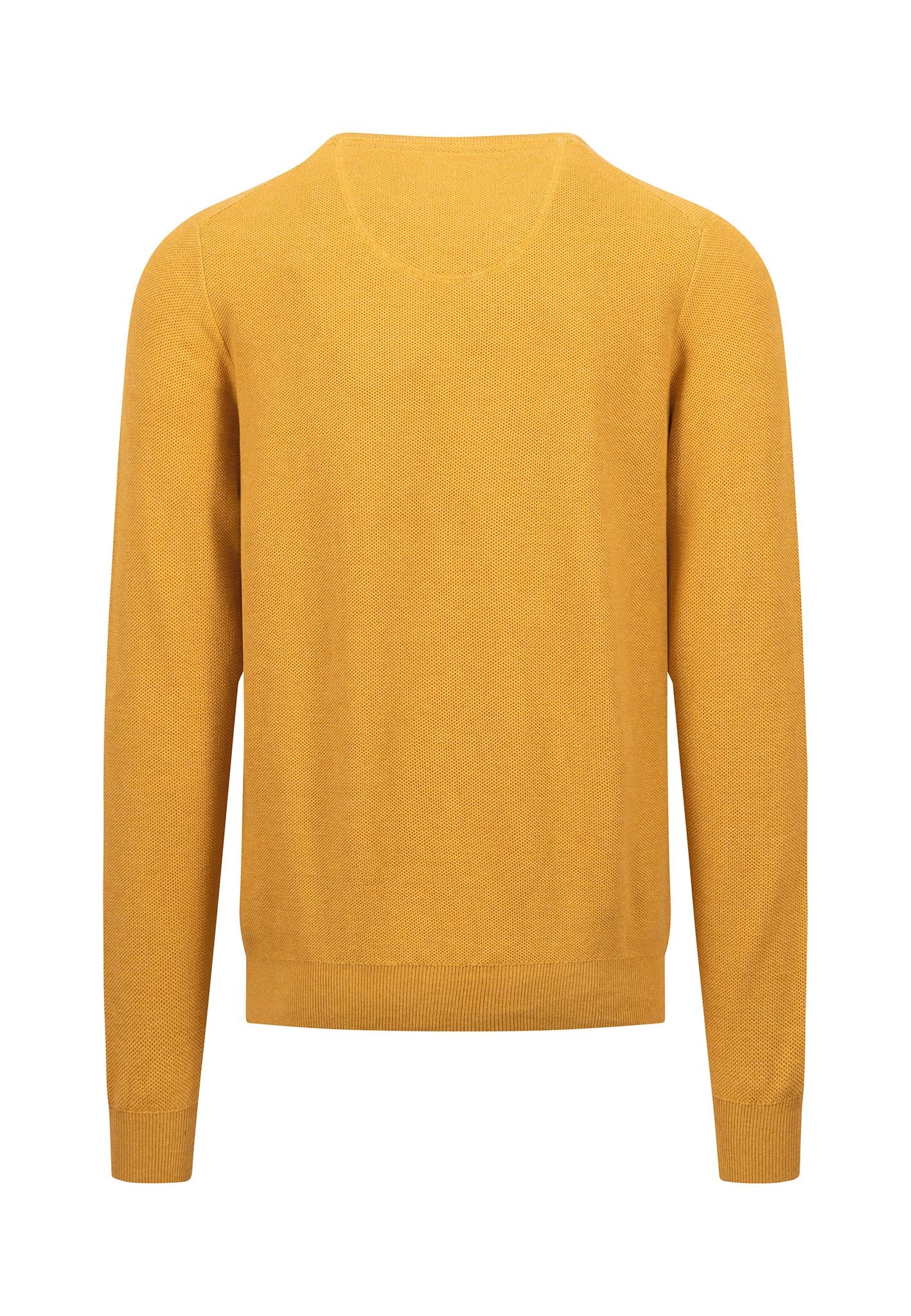 Fynch Hatton Textured Cotton Crew Neck Sweater Mustard