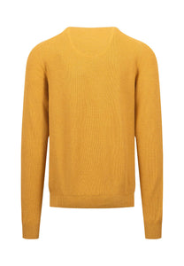 Fynch Hatton Textured Cotton Crew Neck Sweater Mustard