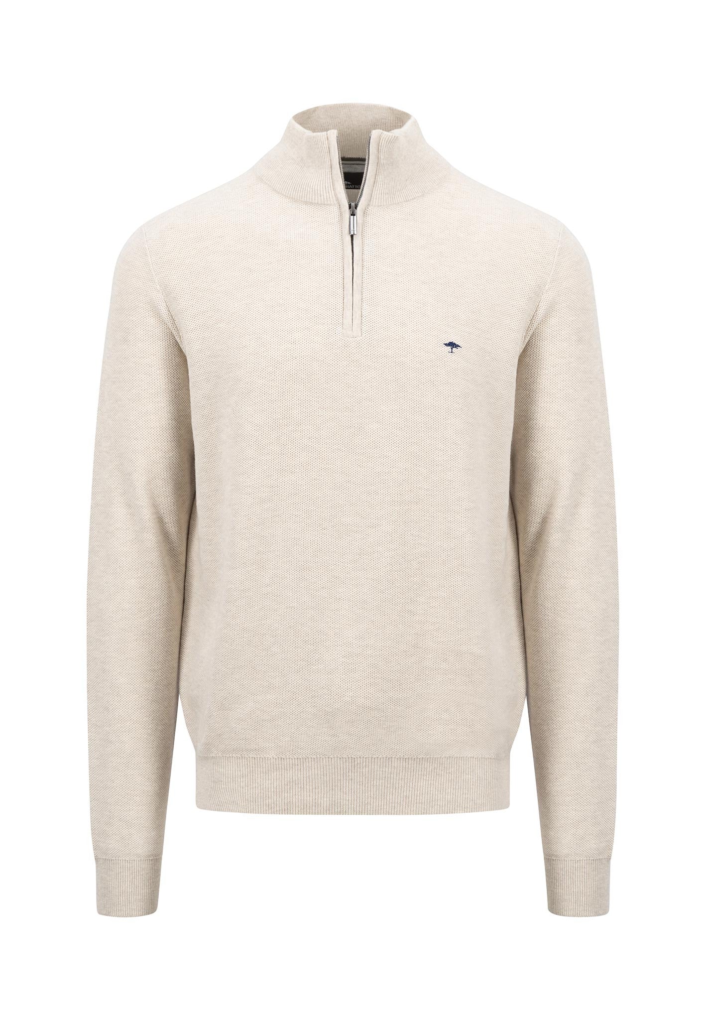 Fynch Hatton Textured Cotton Half Zip Sweater Off White