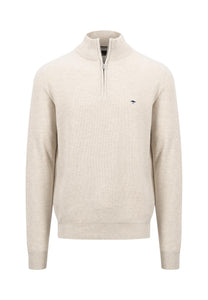 Fynch Hatton Textured Cotton Half Zip Sweater Off White