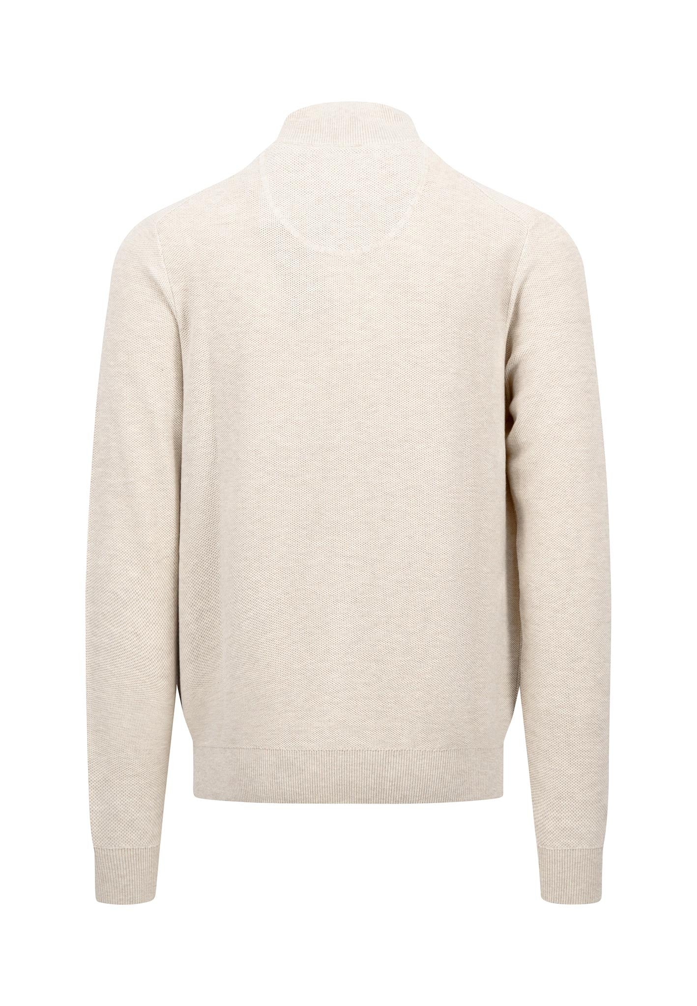 Fynch Hatton Textured Cotton Half Zip Sweater Off White