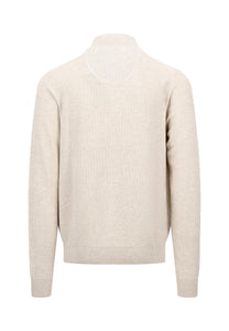 Fynch Hatton Textured Cotton Half Zip Sweater Off White