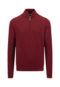 Fynch Hatton Textured Cotton Half Zip Sweater Ruby Red