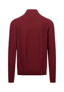 Fynch Hatton Textured Cotton Half Zip Sweater Ruby Red