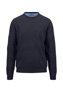 Fynch Hatton Textured Cotton Crew Neck Sweater Navy