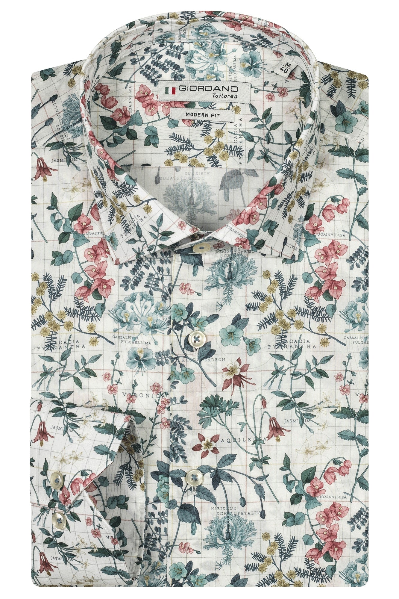 Giordano Modern Fit Shirt Colourful Flower Liberty Print Off White