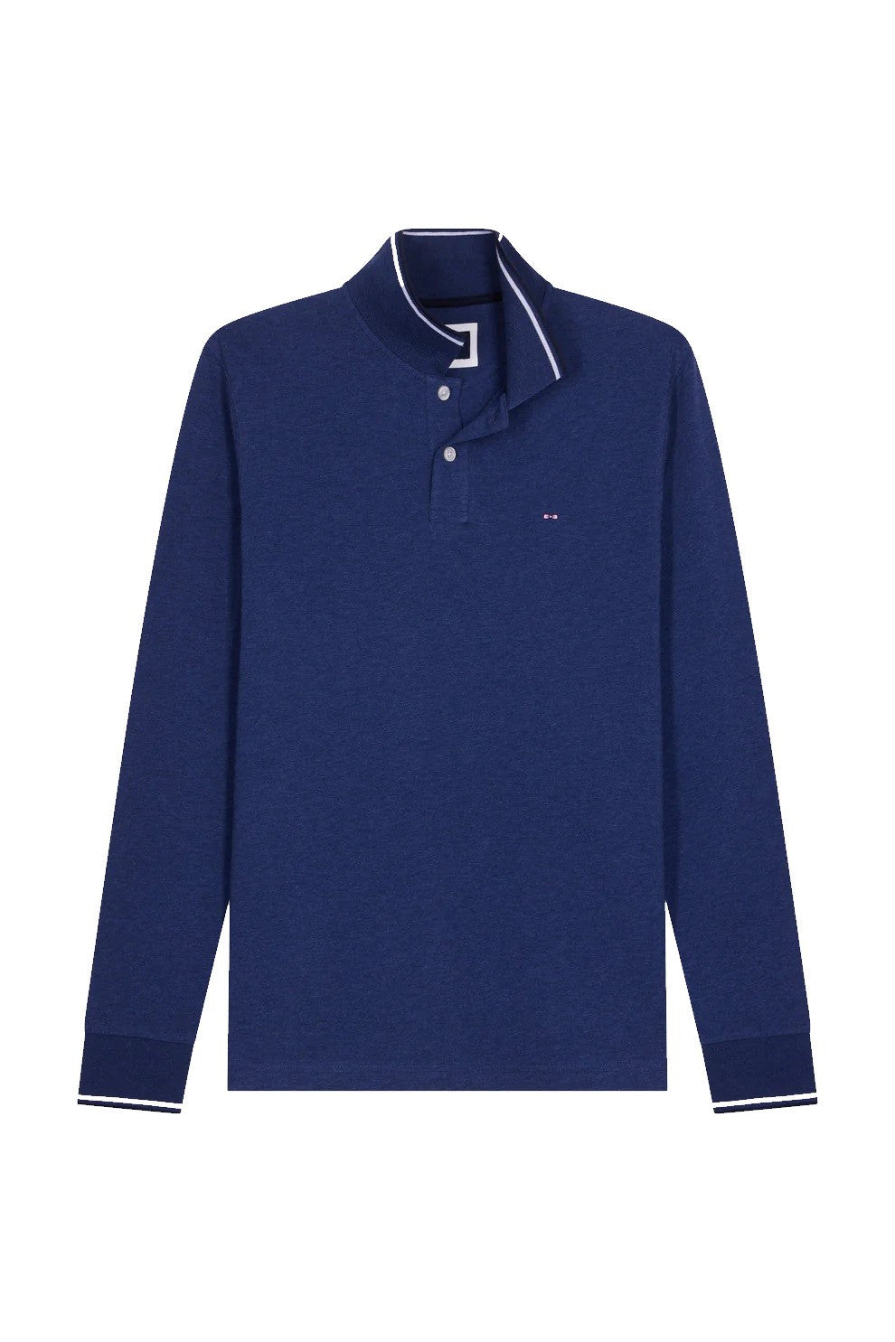 Eden Park Contrast Trimming Long Sleeve Polo Shirt Blue