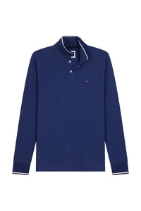 Eden Park Contrast Trimming Long Sleeve Polo Shirt Blue