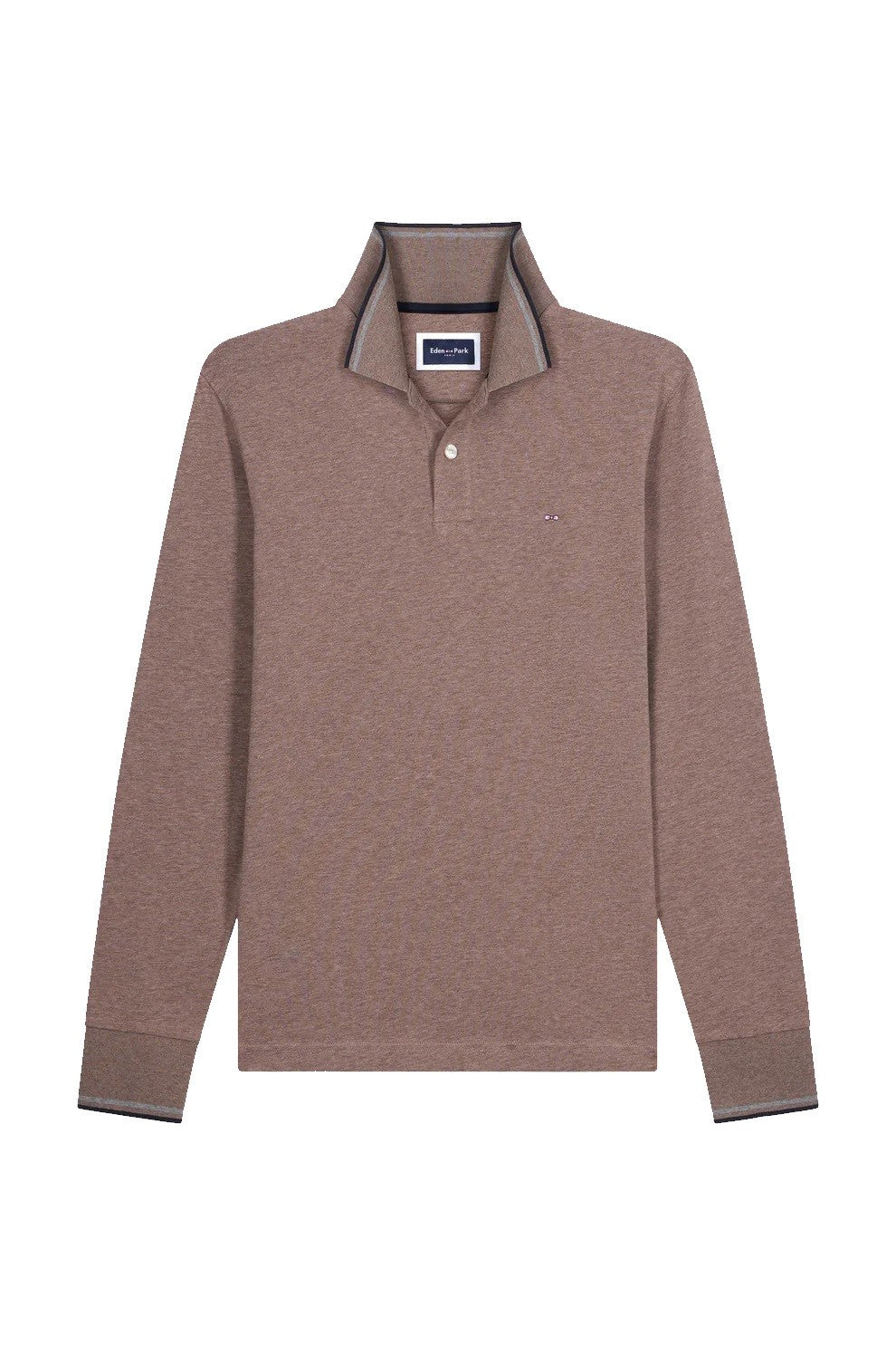 Eden Park Contrast Trimming Long Sleeve Polo Shirt Mocha