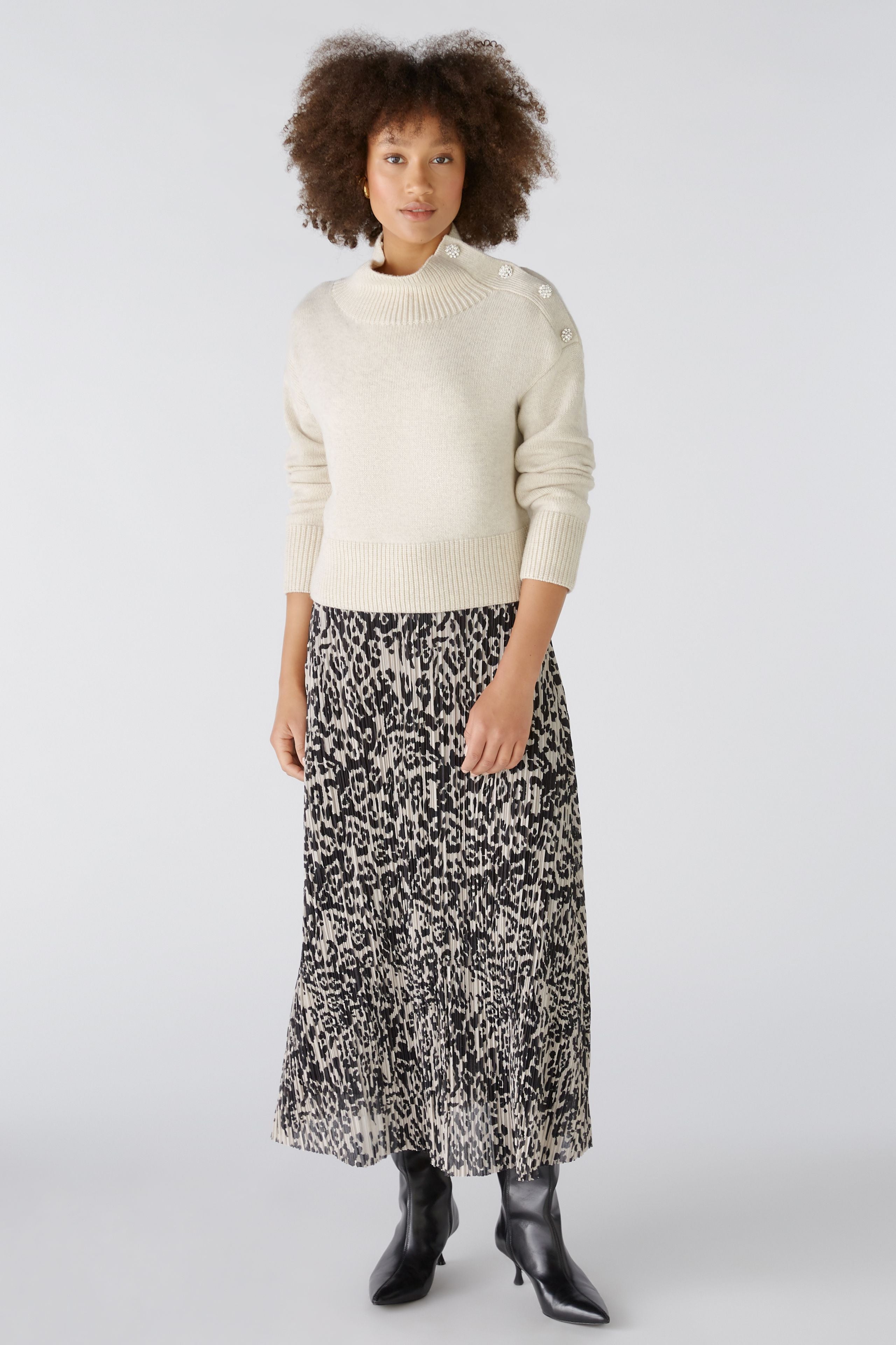 Oui Animal Print Midi Skirt -STONE