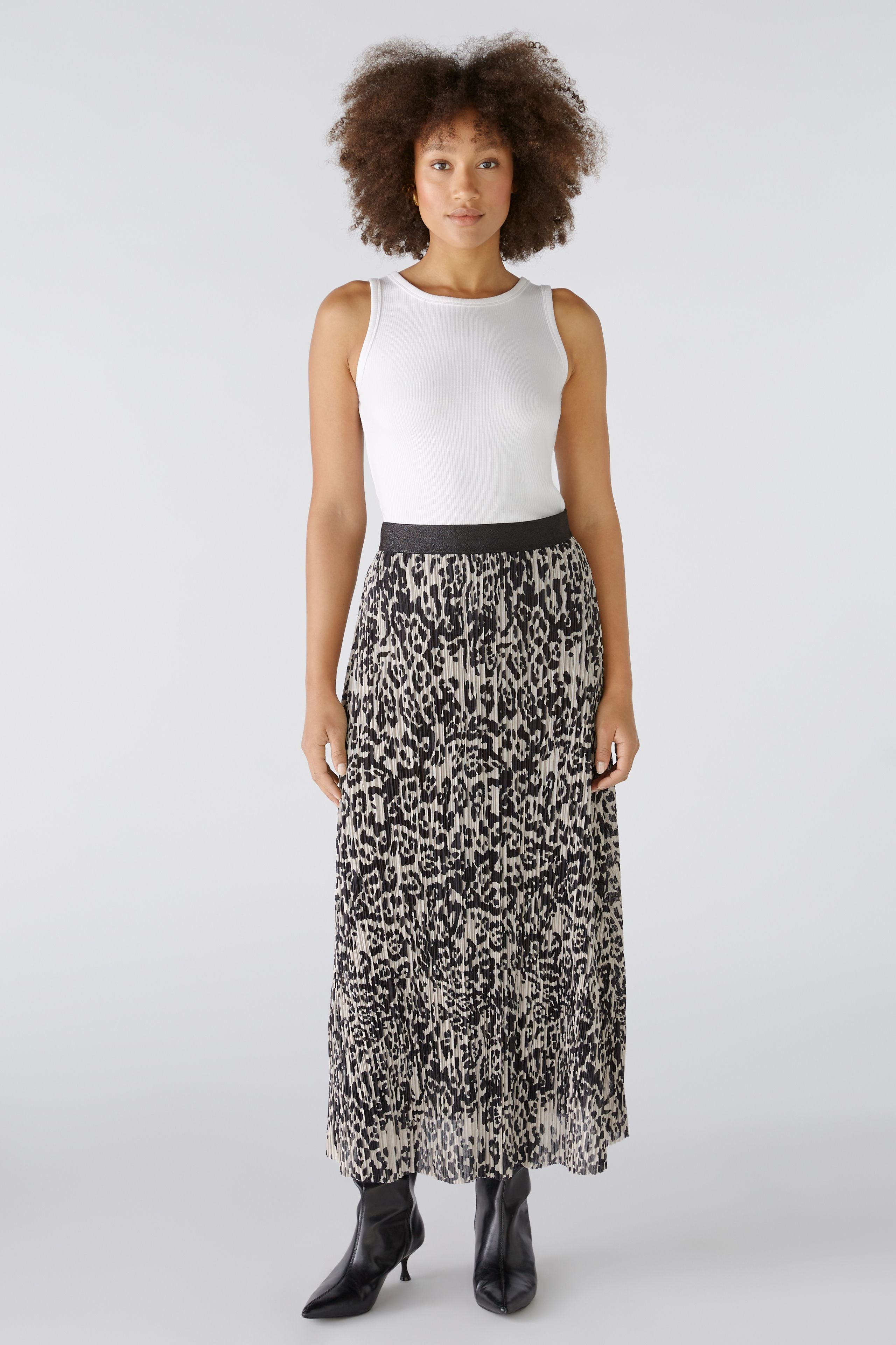 Oui Animal Print Midi Skirt -STONE