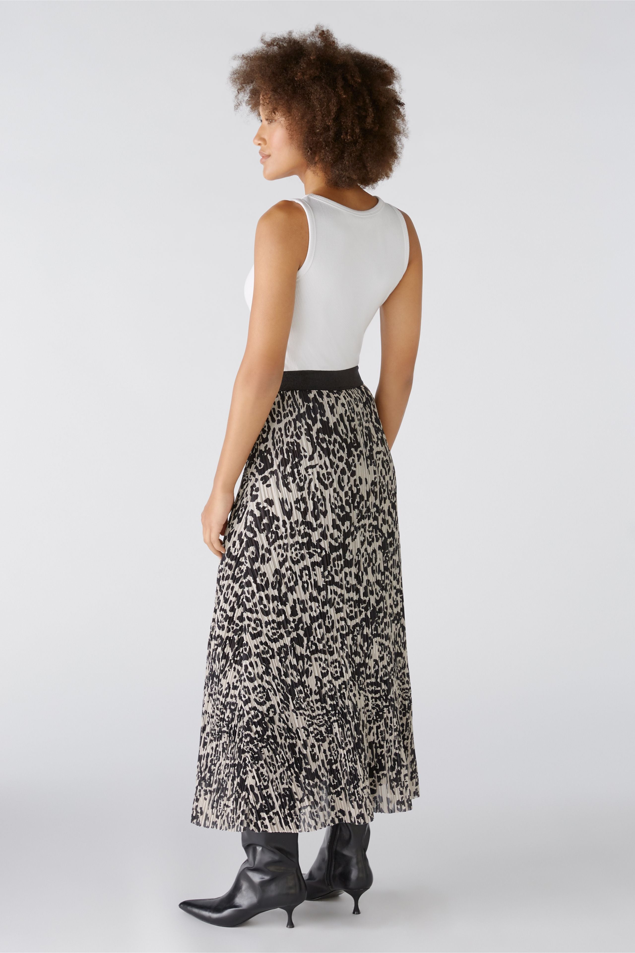 Oui Animal Print Midi Skirt -STONE