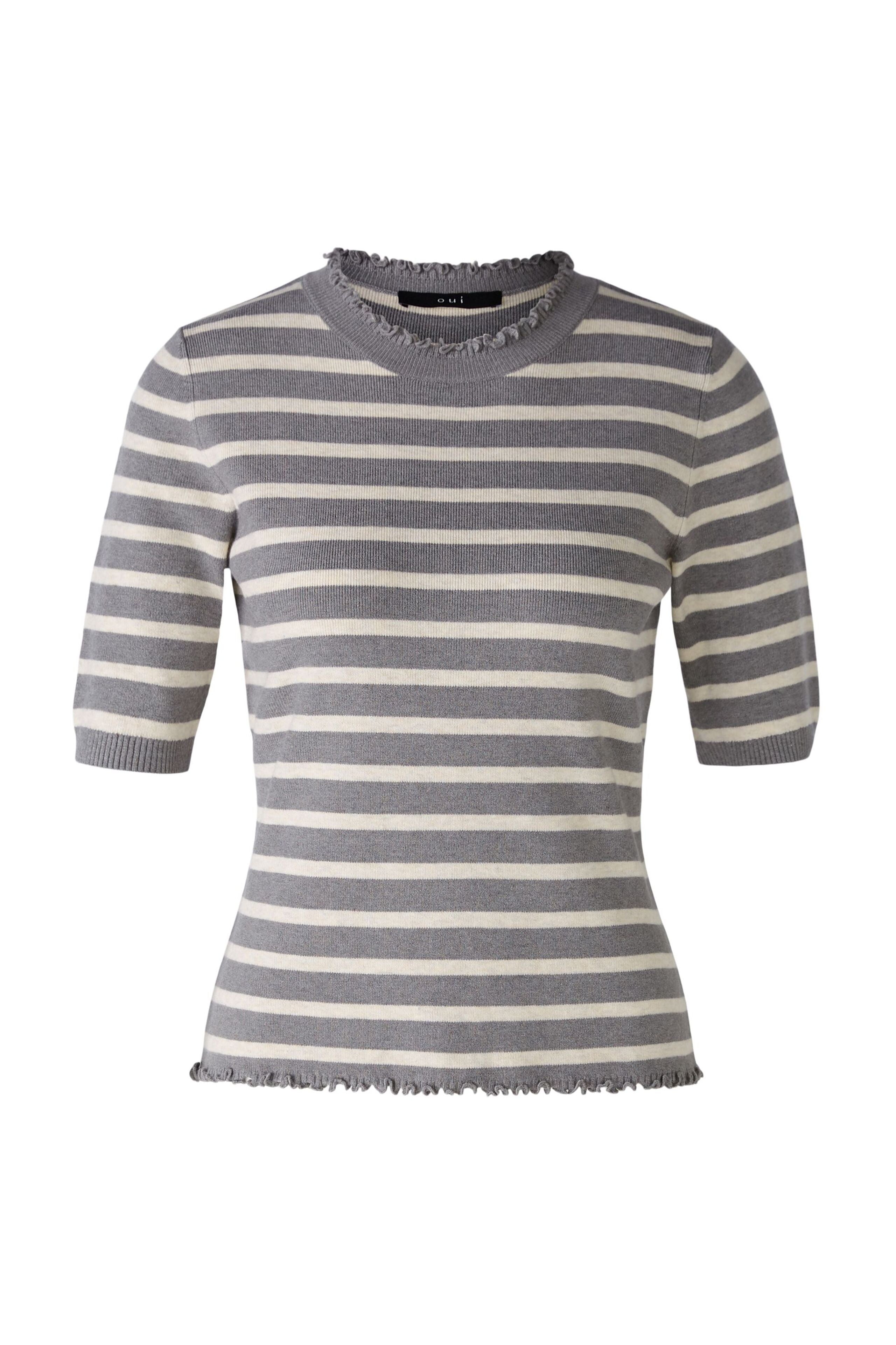 Oui Short Sleeve Stripe Knit -GREY