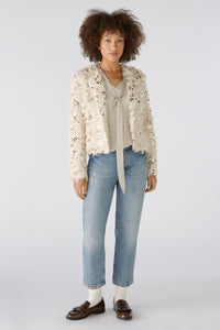 Oui Fluffy Sequin Jacket -CAMEL